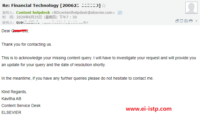 图5：EI官方Content helpdesk的回复邮件